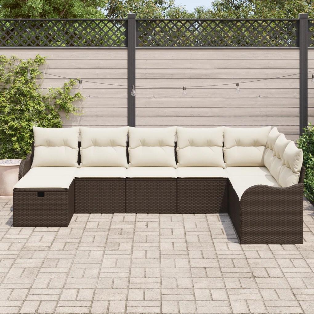 Conjunto de Sofá para Jardim de 8 Peças com Almofadas em Vime Poliéste