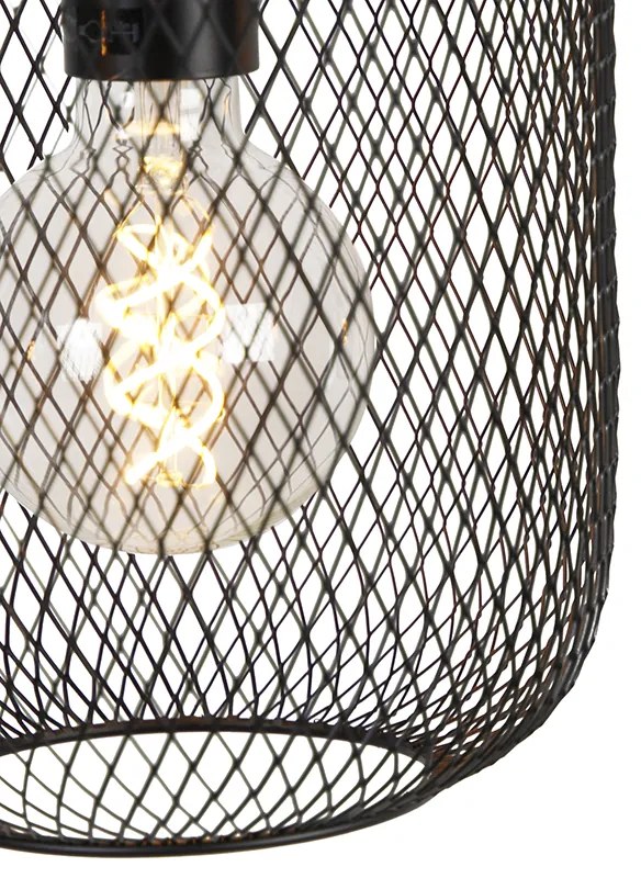 Candeeiro de suspensão industrial preto 110 cm 3 luzes - Bliss Mesh Industrial