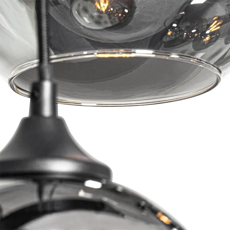 Candeeiro de suspensão Art Deco preto com vidro fumê 8 luzes - Sandra Art Deco