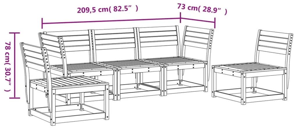 5 pcs conjunto de sofás de jardim pinho maciço castanho-mel