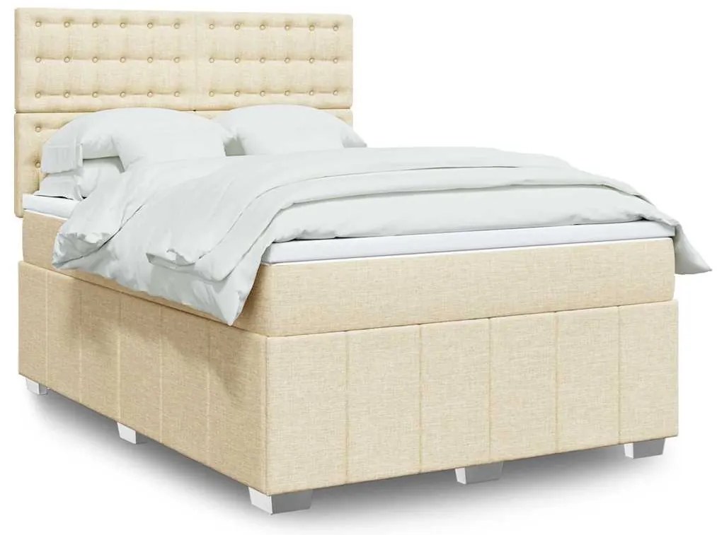 vidaXL Cama com molas/colchão 140x190 cm tecido cor creme