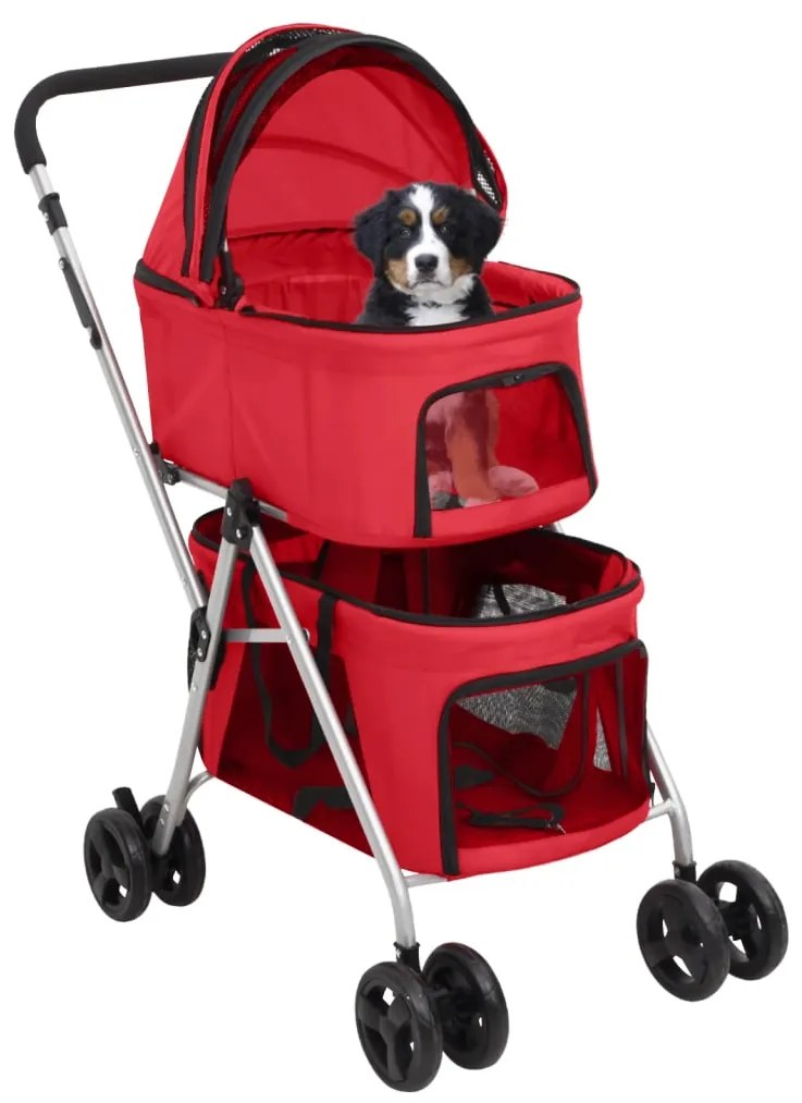 Carrinho dobrável para cães 2 níveis tecido oxford vermelho