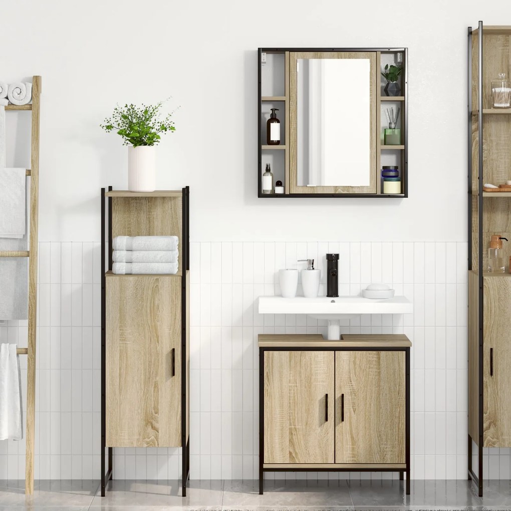 Conjunto de Móveis para Casa de Banho 3 Peças Carvalho Sonoma Madeira