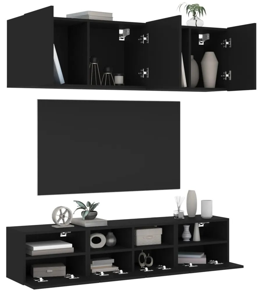 5 pcs móveis de parede p/ TV derivados de madeira preto