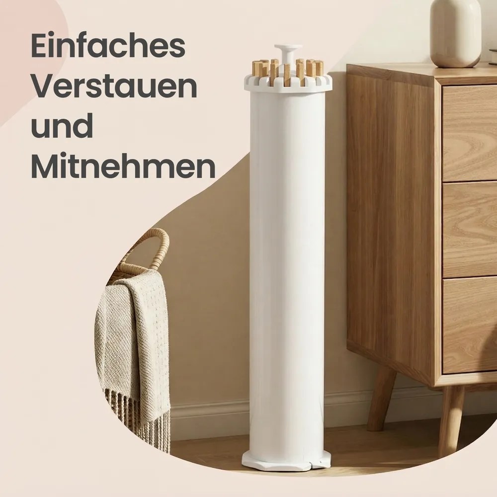 Estendal roupa dobrável, com suporte extensível 112 x 112 x 122 cm, economiza espaço cores naturais
