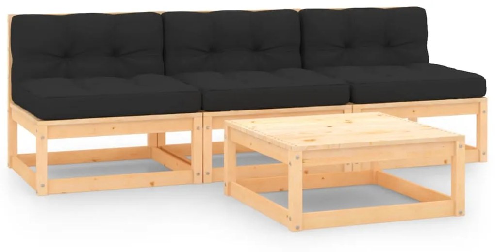 vidaXL 4 pcs conjunto lounge de jardim c/ almofadões pinho maciço