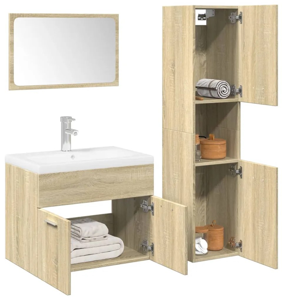 vidaXL 3 pcs conj. móveis casa banho derivados madeira carvalho sonoma
