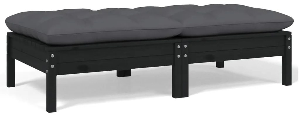 Sofá de jardim 2 lugares com almofadões pinho maciço preto
