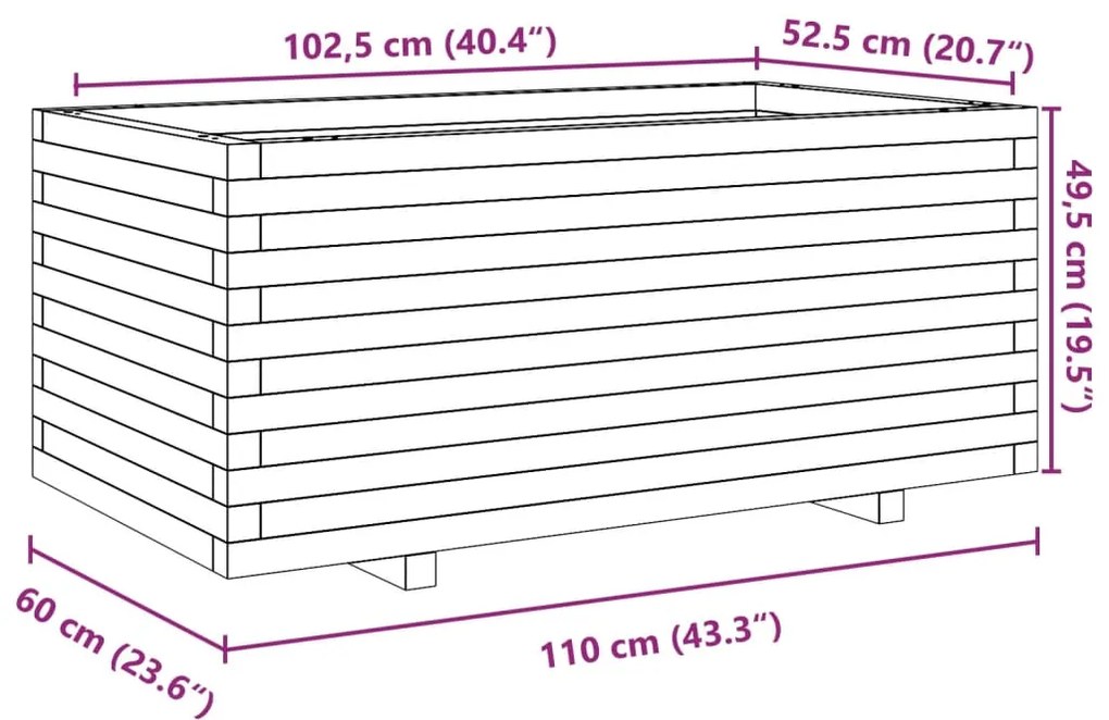 Vaso/floreira jardim 110x60x49,5 cm pinho maciço castanho mel