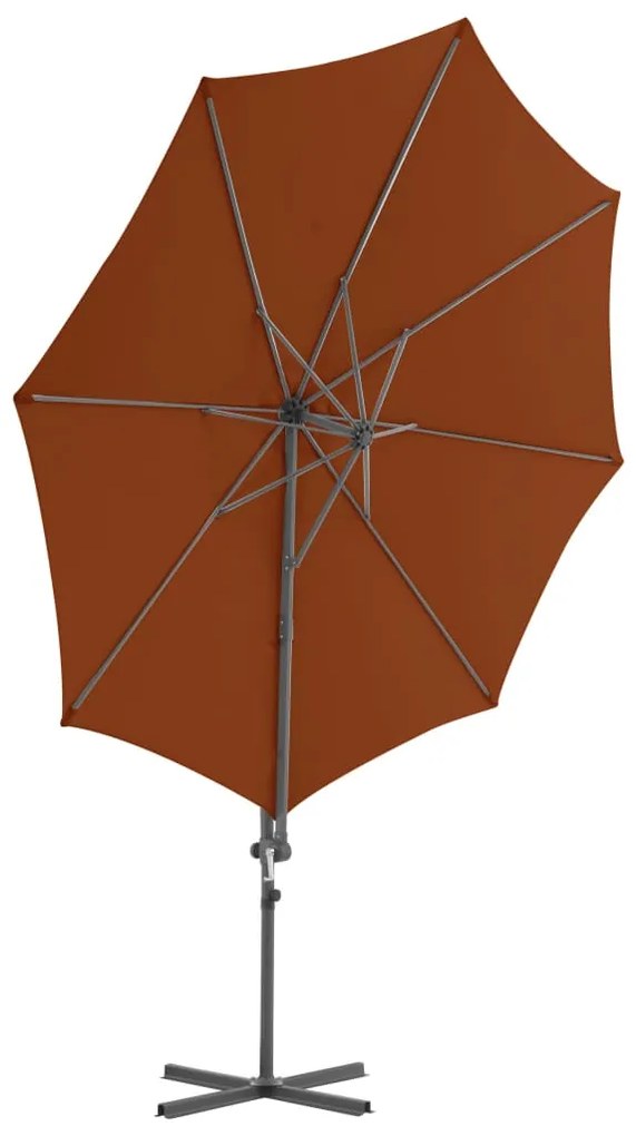 Guarda-sol de jardim cantilever c/ poste aço 300 cm terracotta