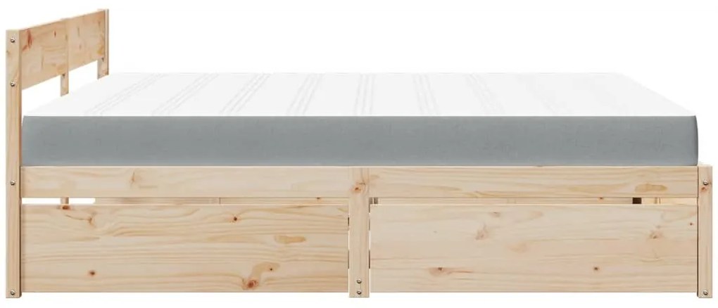 Cama com gavetas e colchão 180x200 cm madeira de pinho maciça