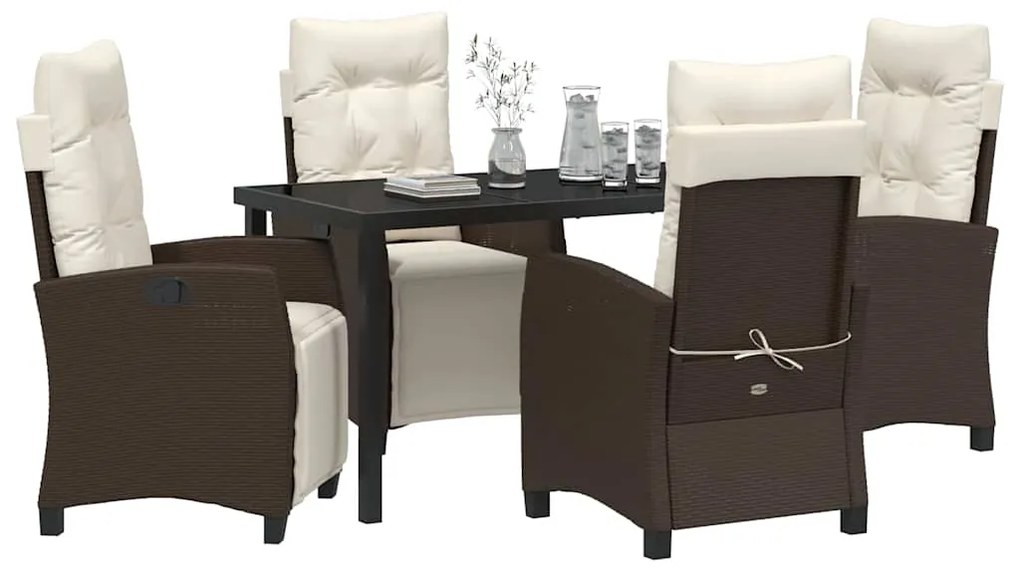 Conjunto de jantar de jardim 5 peças marrons em rattan poliéster