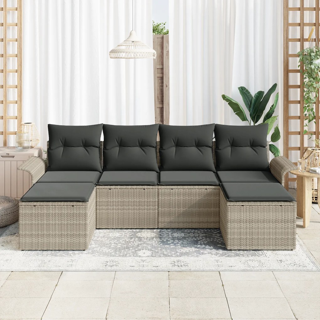 Conjunto de Sofá de Jardim vidaXL 6 Peças com Almofadas Rattan Sintéti