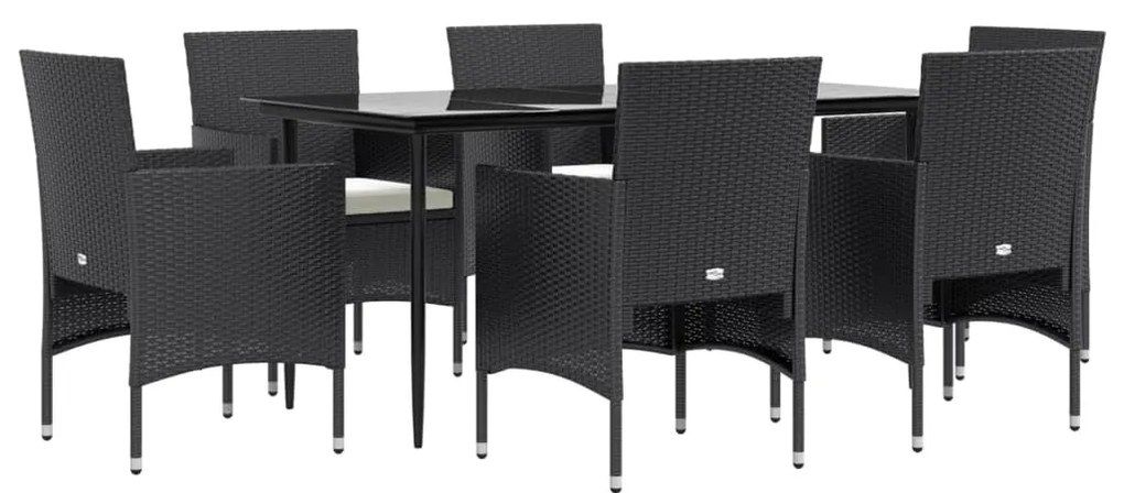 7 pcs conjunto de jantar para jardim com almofadões preto
