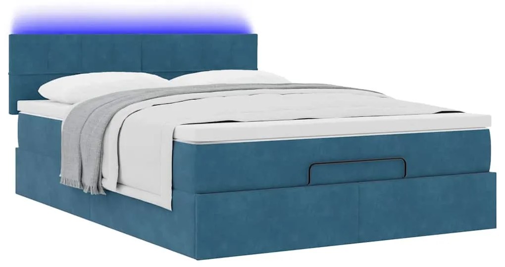 Estrutura de cama otomana com colchão 140x200 cm azul escuro