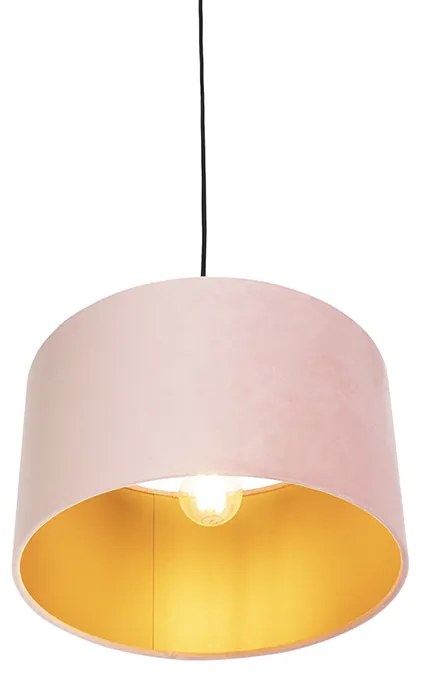 Candeeiro de suspensão com abajur de veludo rosa e dourado 35 cm - Combi