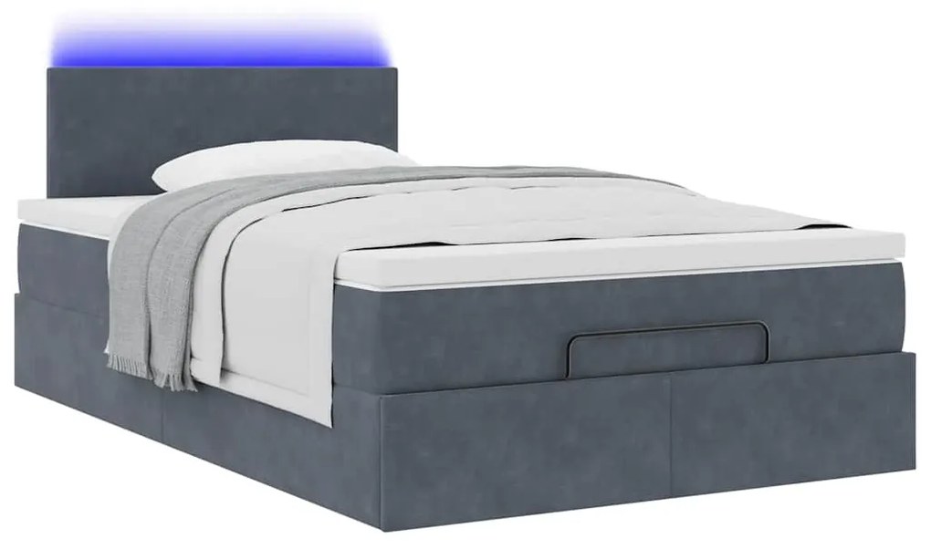 Estrutura de cama otomana com colchão cinza escuro veludo