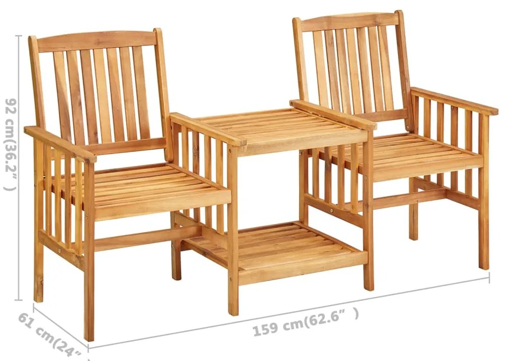 Cadeiras de jardim c/ mesa de centro e almofadões acácia maciça