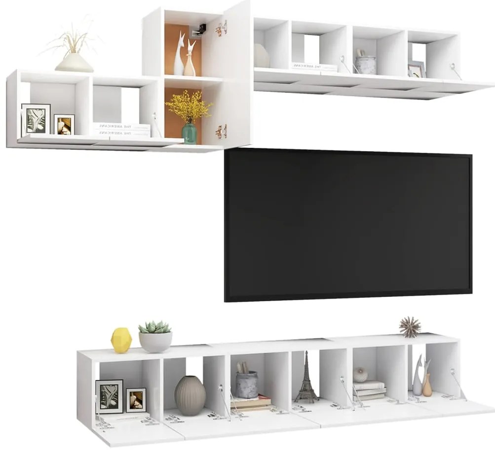 7 pcs conjunto de móveis de TV derivados de madeira branco