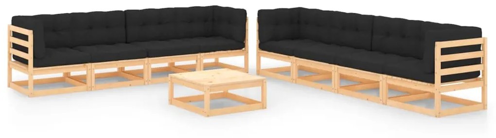 vidaXL 9 pcs conjunto lounge de jardim c/ almofadões pinho maciço