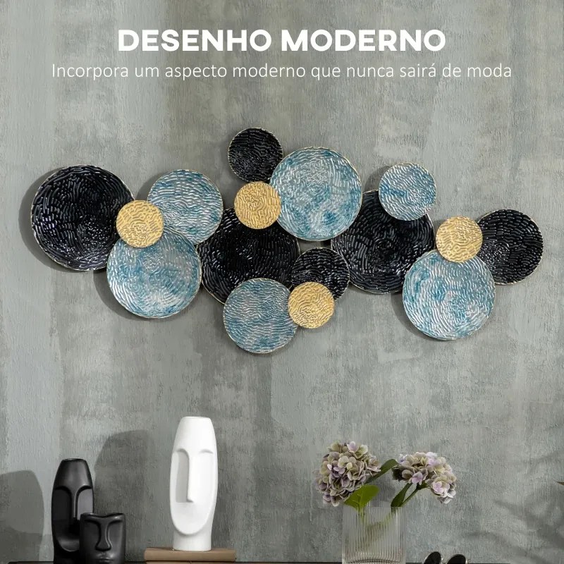 Arte Metálica de Parede 3D 21x53 cm Adornos Modernos Redondos para Pendurar Decoração para Sala Quarto Multicolor