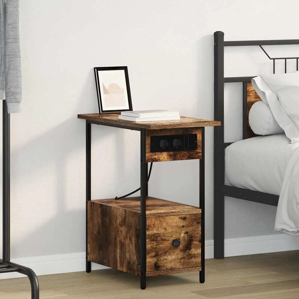 vidaXL Armário de Cabeceira Carvalho Defumado 60 x 30 x 61 cm