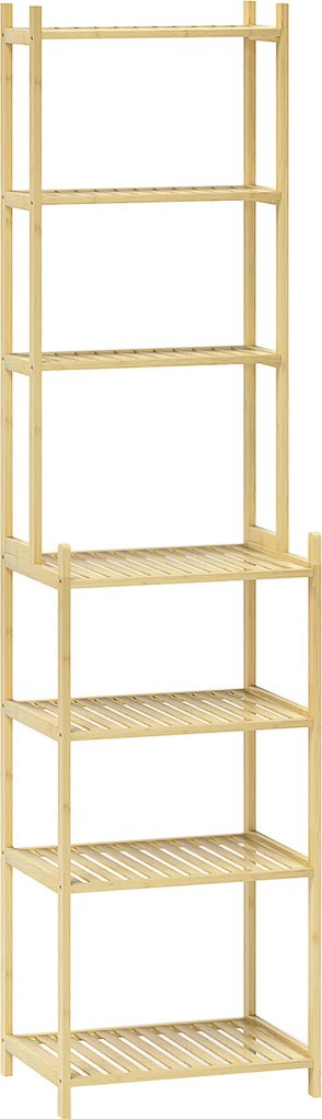 HOMCOM Estante de Casa de Banho de Bambu de 7 Níveis Estante de Arrumação com Desenho de Ripas 44x33x180 cm Madeira | Aosom Portugal