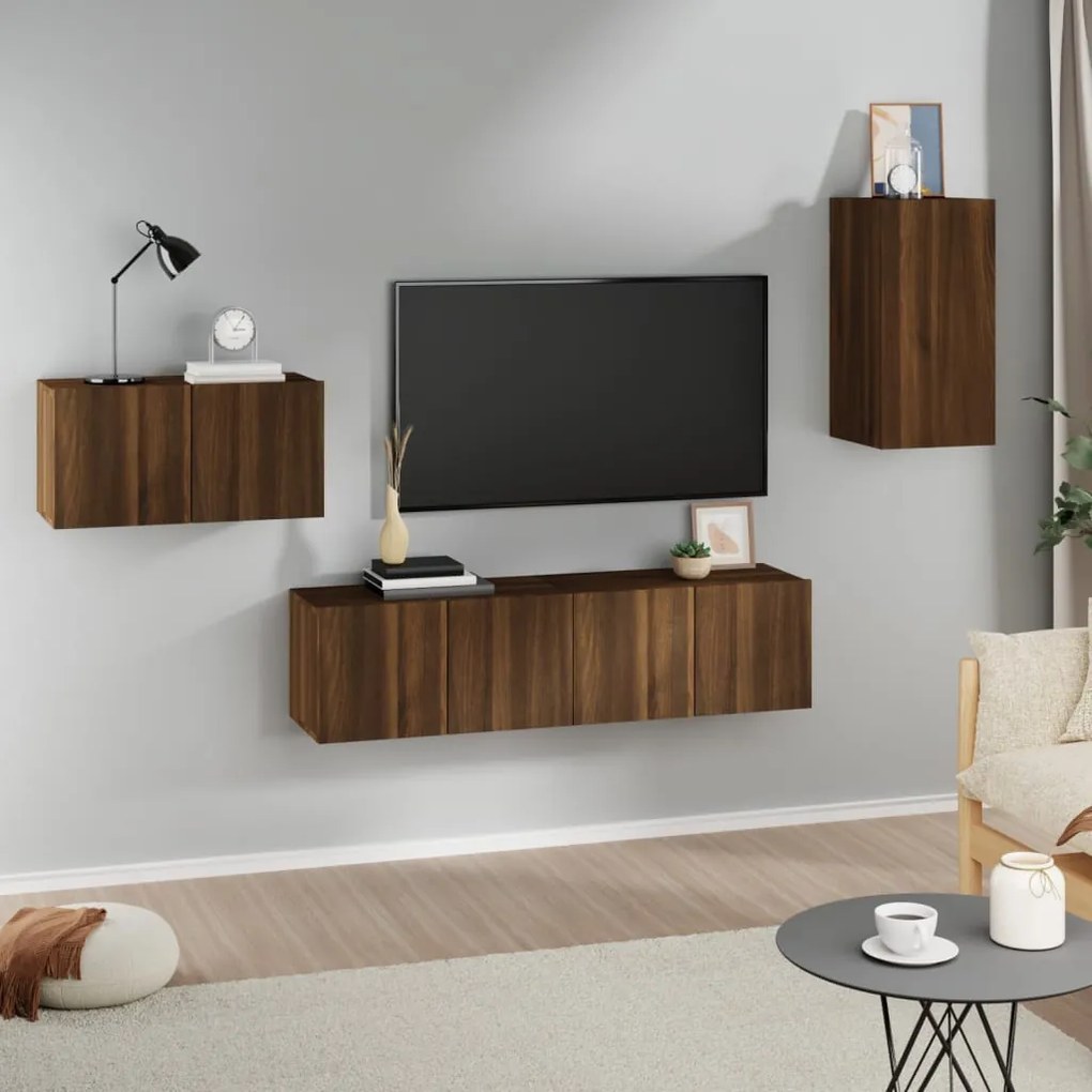 vidaXL Conjunto móveis de TV 4pcs madeira processada carvalho castanho