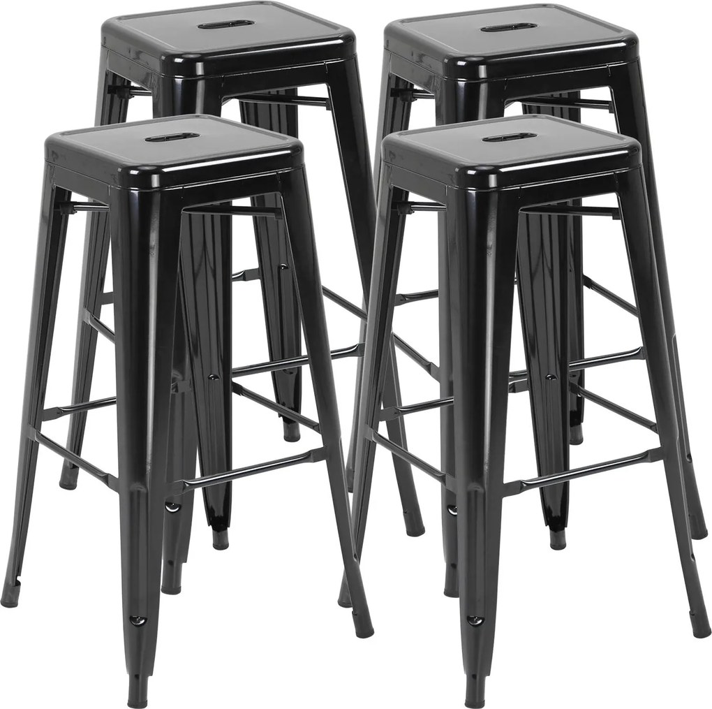 Conjunto de 4 Bancos Interiores e Exteriores de Metal Estilo Industrial 43x43x76 cm
