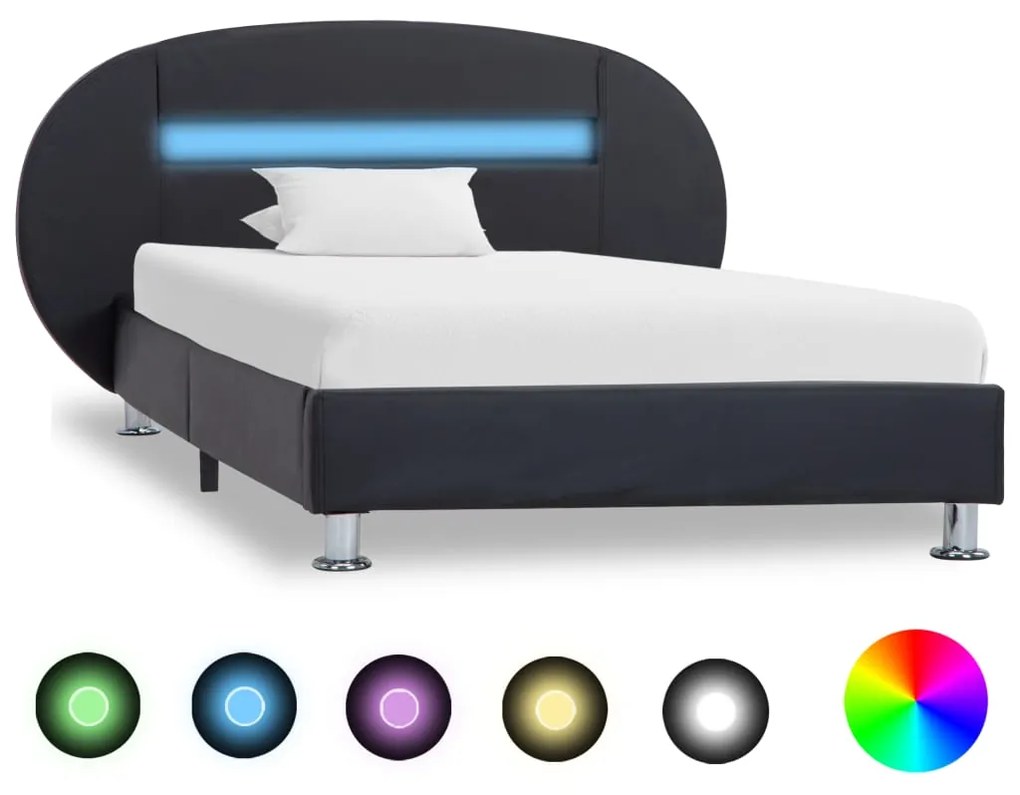 Estrutura de cama c/ LEDs 90x200 cm couro artificial preto