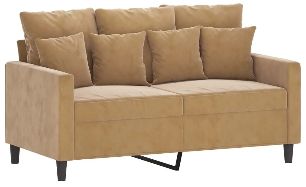 3 pcs conjunto de sofás com almofadões veludo castanho