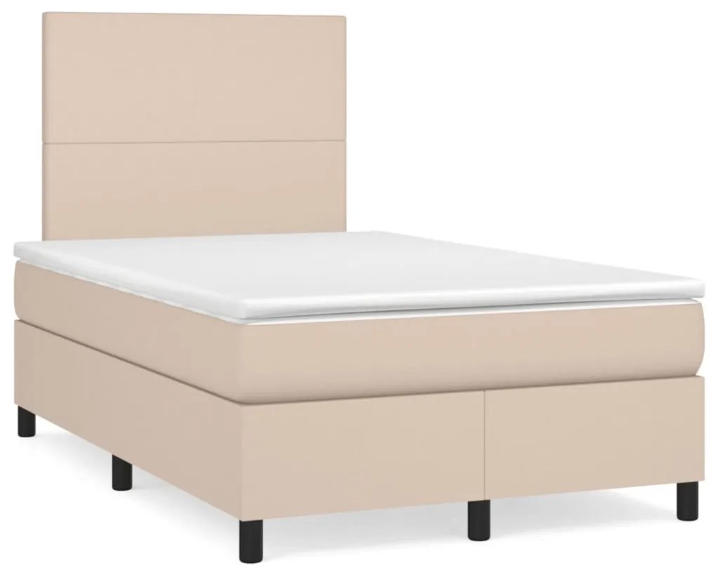 vidaXL Cama box spring c/colchão/LED 120x190cm couro artif. cappuccino