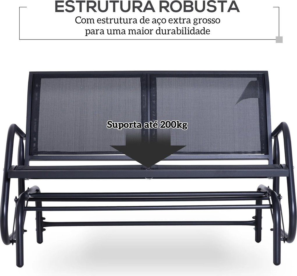 Baloiço de 2 Lugares Cadeira de Balanço de Jardim Tubo de Metal e Teci