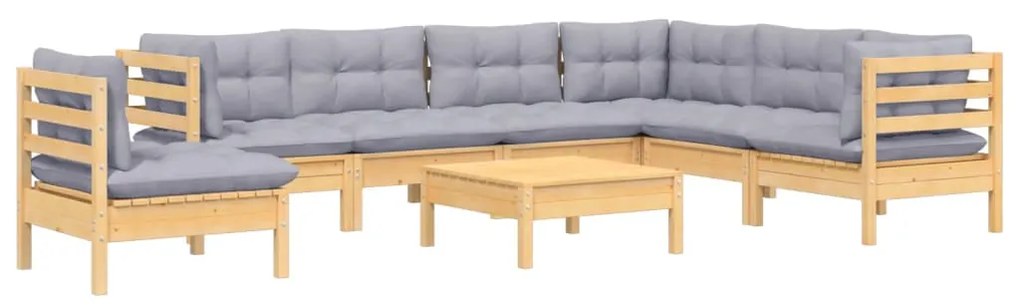 8 pcs conjunto lounge de jardim + almofadões cinza pinho maciço