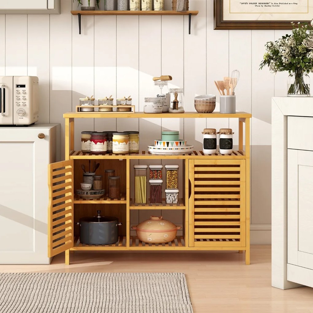 Armário de Cozinha de bambu com 2 portas e prateleiras para cozinha sala de estar 100 x 35 x 80 cm Natural