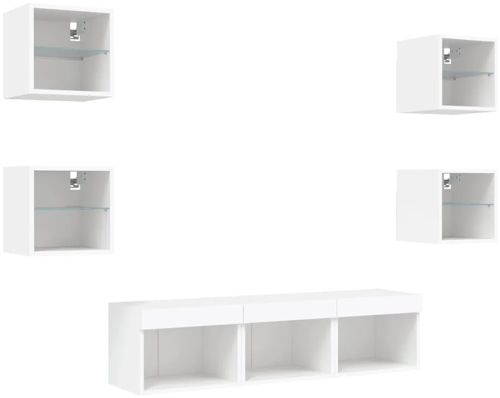 7pcs móveis de parede p/ TV c/ LEDs derivados de madeira branco