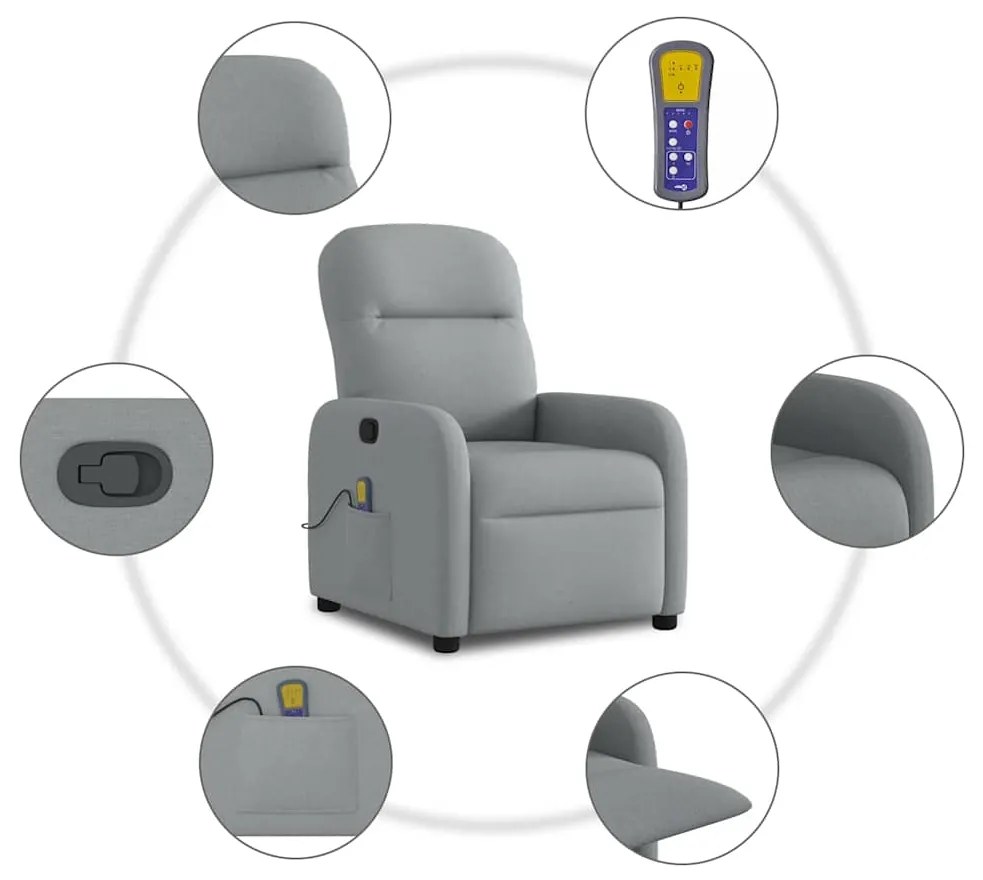Poltrona de massagens reclinável tecido cinzento-claro
