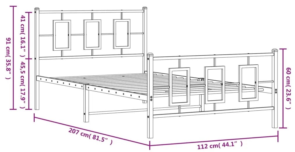 Estrutura de cama com cabeceira e pés 107x203 cm metal branco