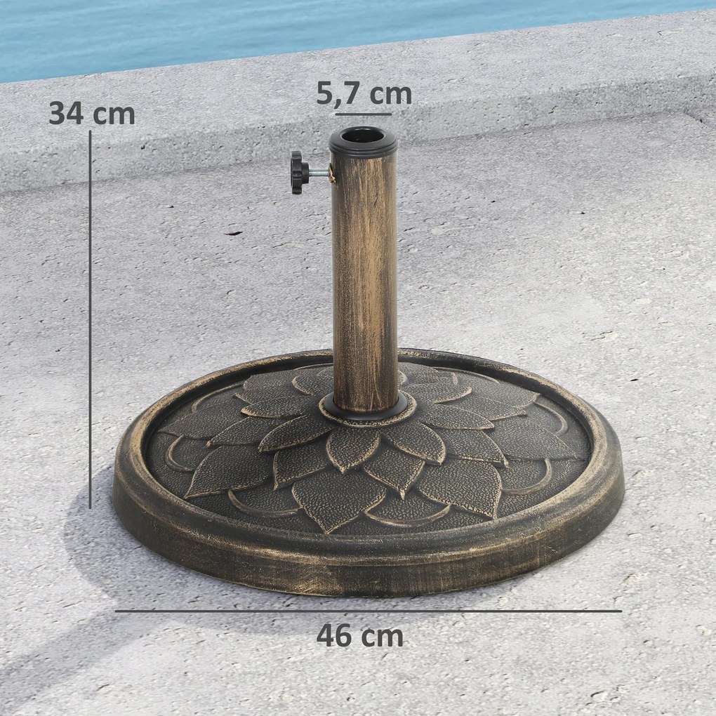 Base redonda para guarda-sol de jardim em resina, com 12 kg, para mastros de guarda-sol de 32, 38 e 48 mm, em tom bronze