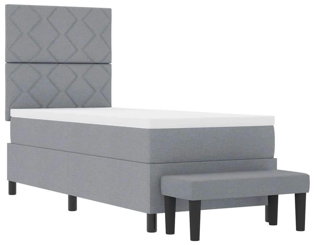 Cama Box Spring com Colchão e Banco Cinza Claro 80x200 cm Tecido