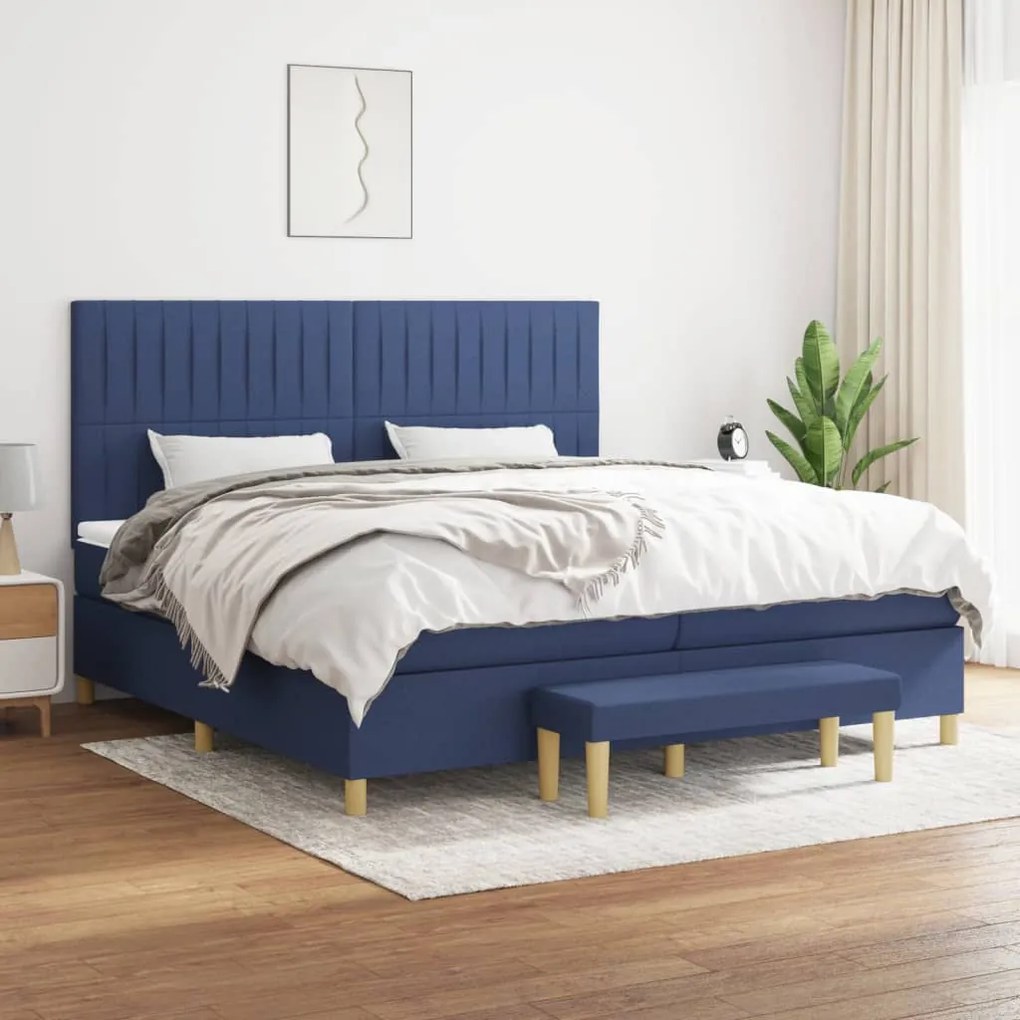 Cama com molas/colchão 200x200 cm tecido azul