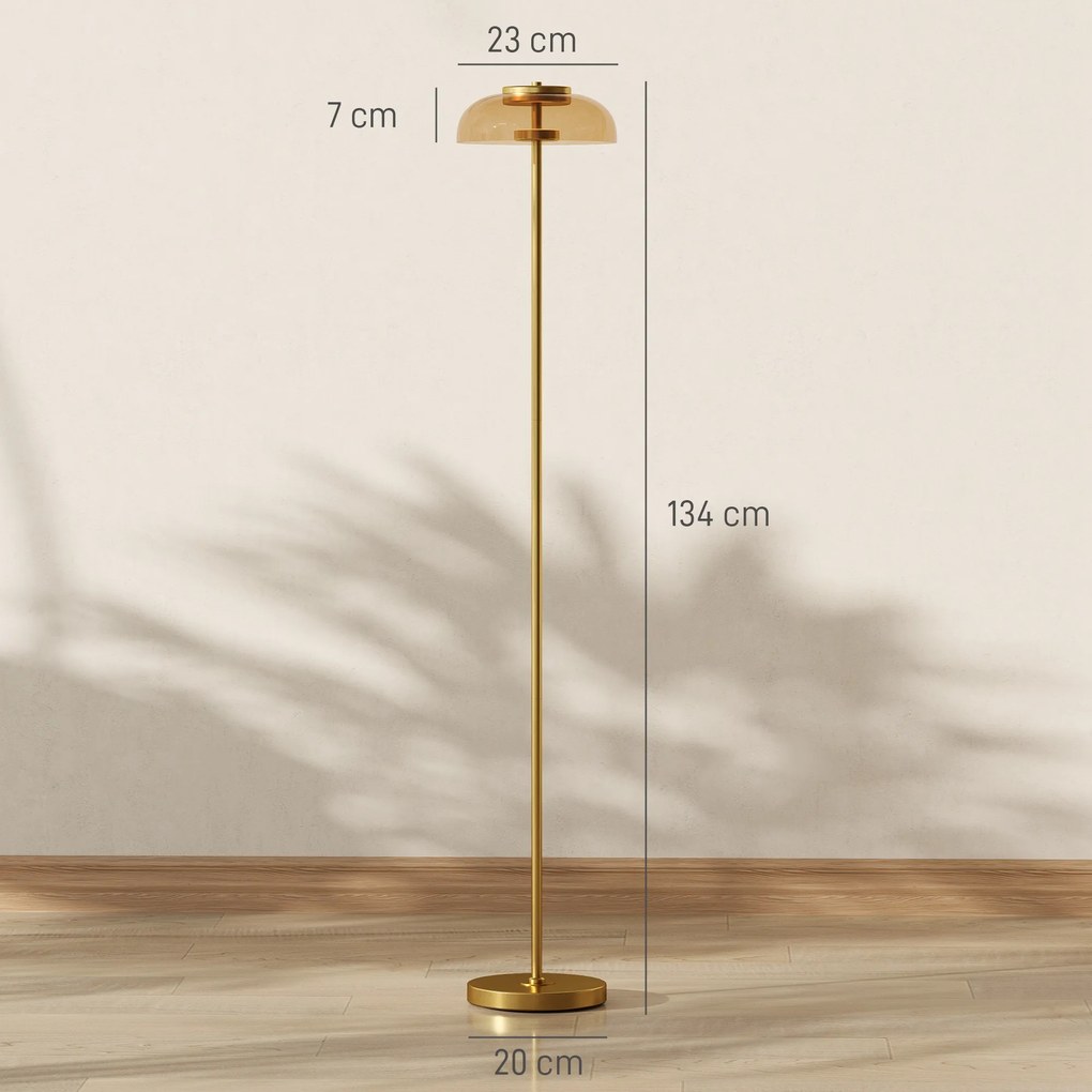 Candeeiro de pé para sala de estar Ø25x134 cm, candeeiro LED para sala de estar com luz quente de 3000 K e interruptor de pé, tom de latão