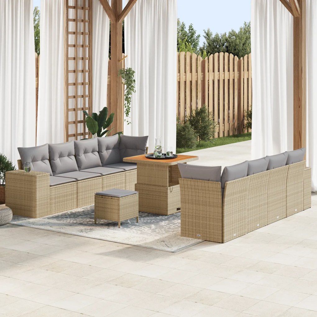 Conjunto de Sofá de Jardim vidaXL 11 Peças com Almofadas Bege de Acáci