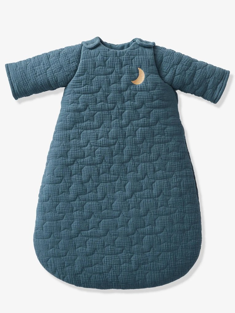 Saco de bebé acolchoado em algodão bio*, mangas amovíveis, Noites de Sonho azul escuro liso com motivo
