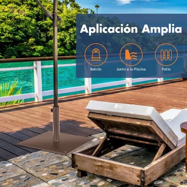 Base quadrada 50 x 50 x 32 cm para guarda-sol de 16 kg com 4 almofadas de apoio ajustáveis para postes de 4 e 5 cm, castanha