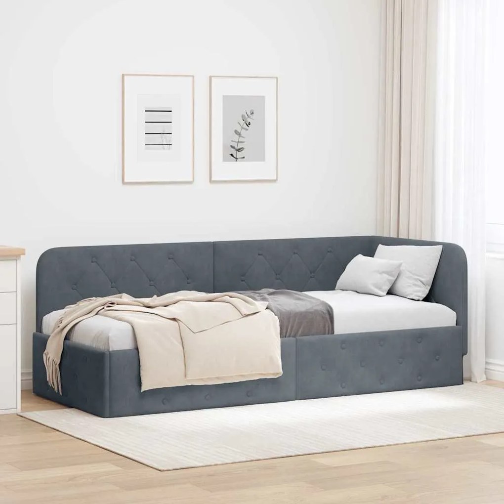 vidaXL Estrutura de Cama de Canto Cinza Escuro 80 x 200 cm Veludo