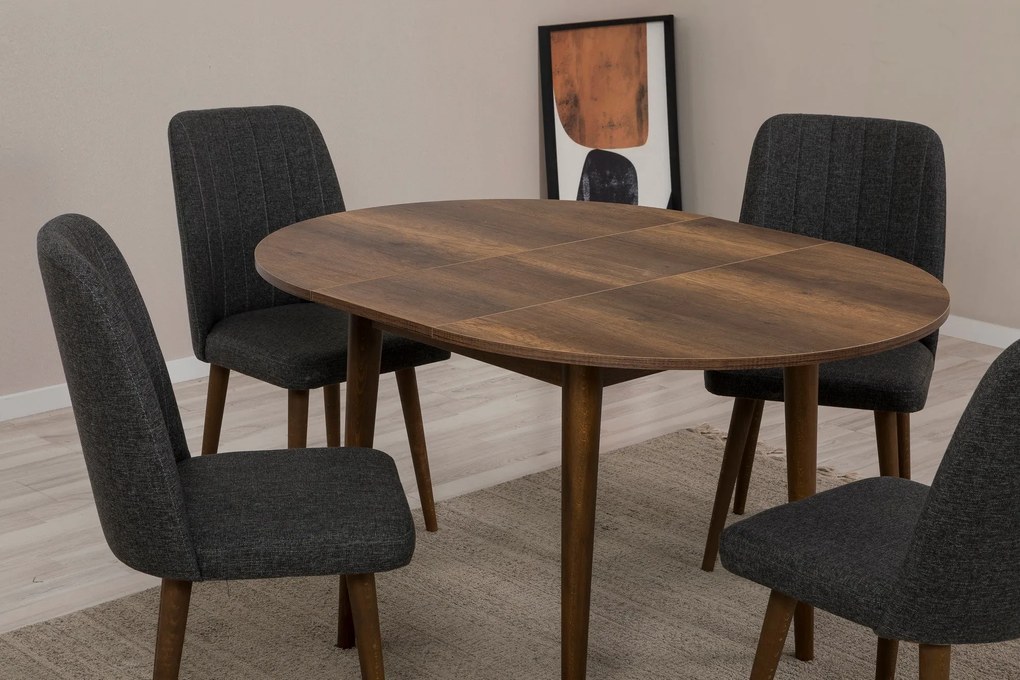 Conjunto de Mesa de Jantar Extensível e Cadeiras Vina – Antracite e No