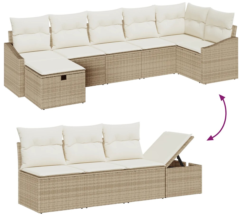 Conjunto de Sofá de Jardim em 8 Peças com Almofadas Bege Poliratan