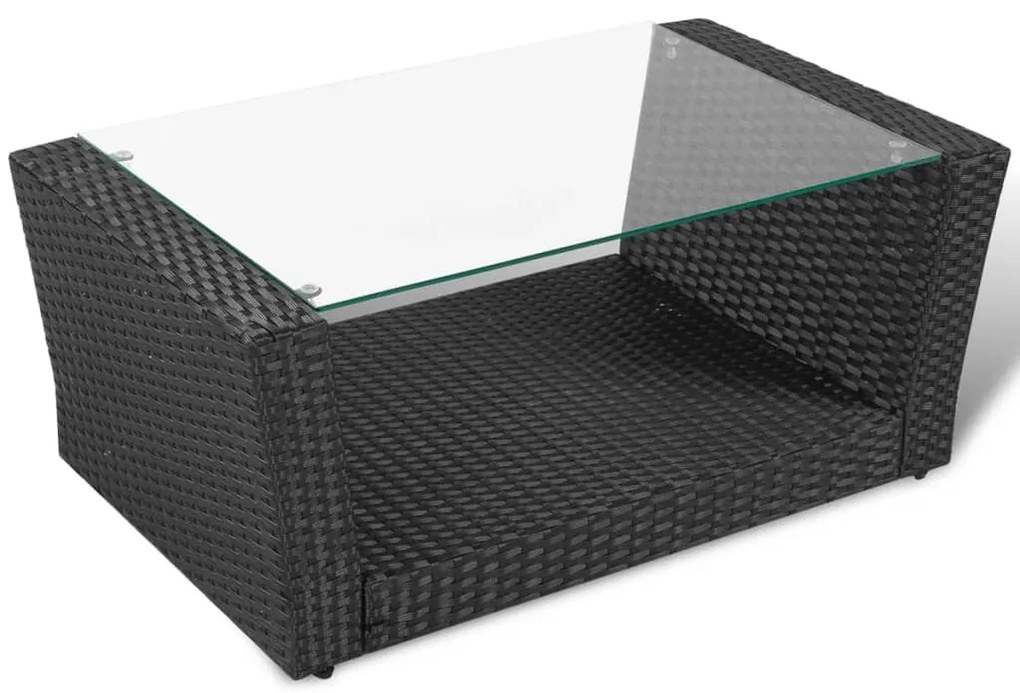 4 pcs conjunto lounge de jardim c/ almofadões vime PE preto