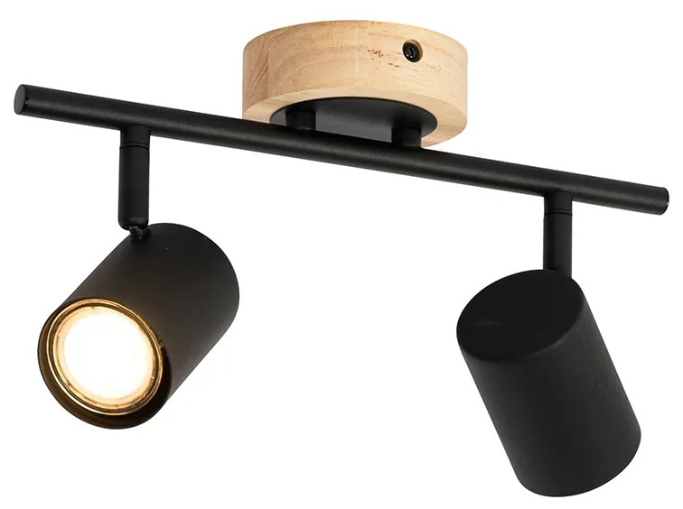 Foco moderno preto com madeira inclinável 2 luzes - Jeana Moderno,Industrial